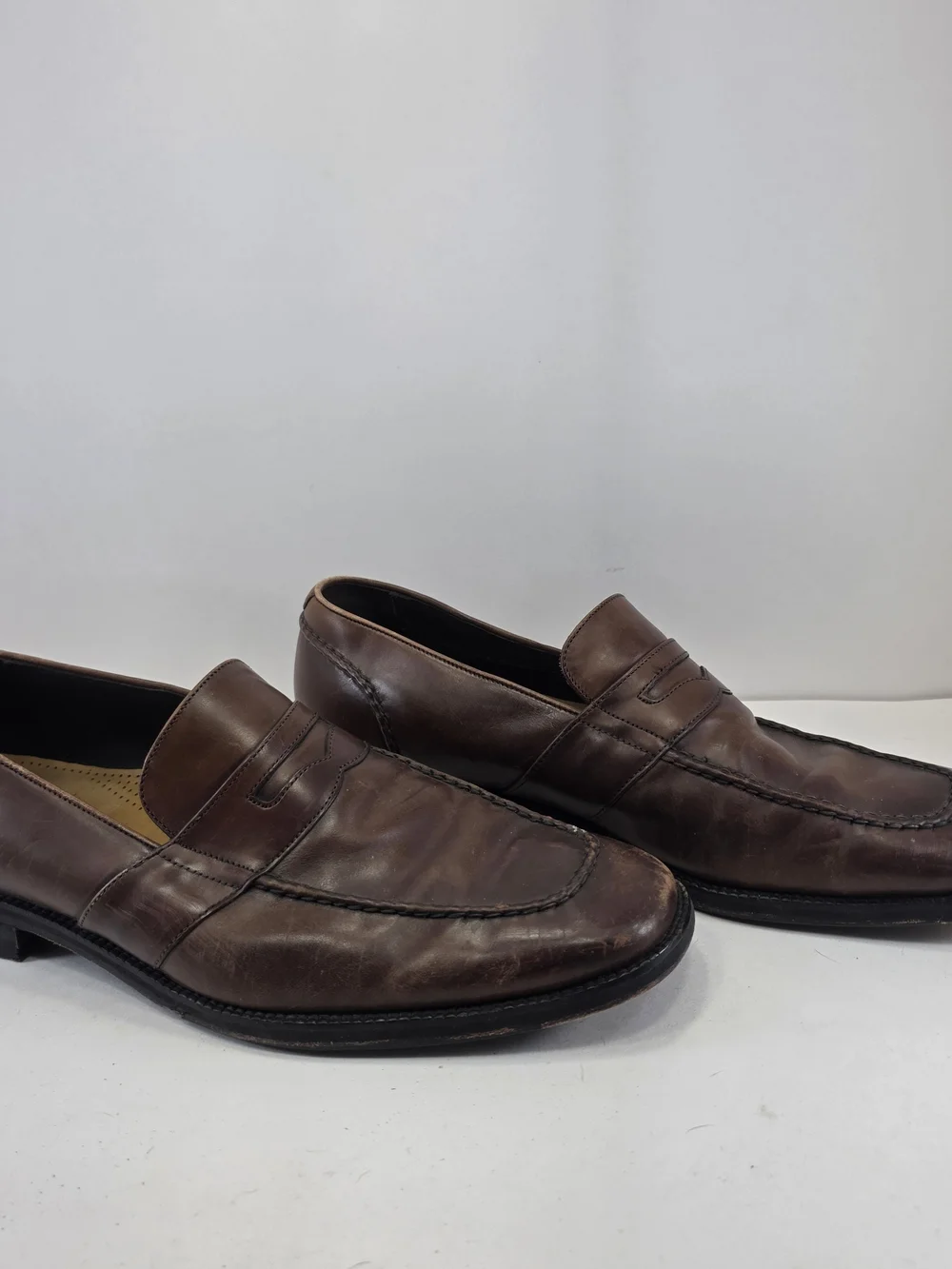 Cole Haan Men’s 12M Brown Leather Penny Loafers Moc Toe Dress Shoes